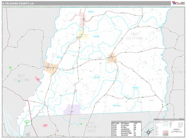 E. Feliciana Parish (County), LA Wall Map